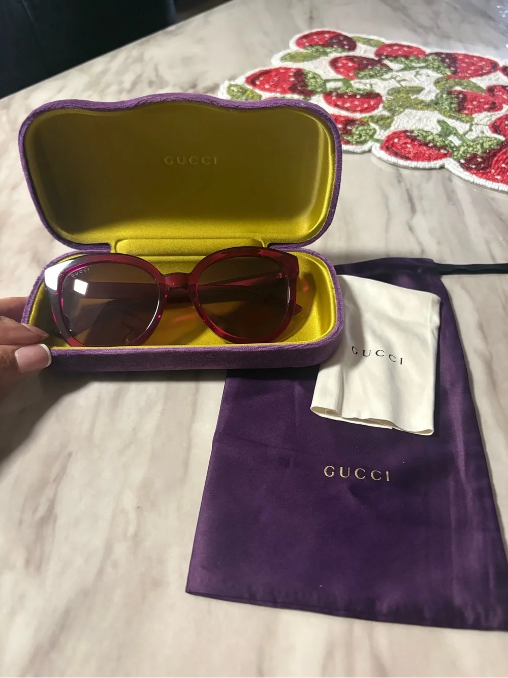 Gucci Fuchsia Round Sunglasses with Gold Accent